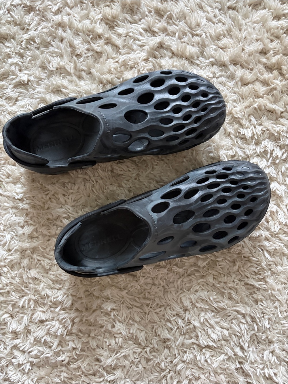 Merrell Black Perforated Foam Slip-Ons with Heel Strap